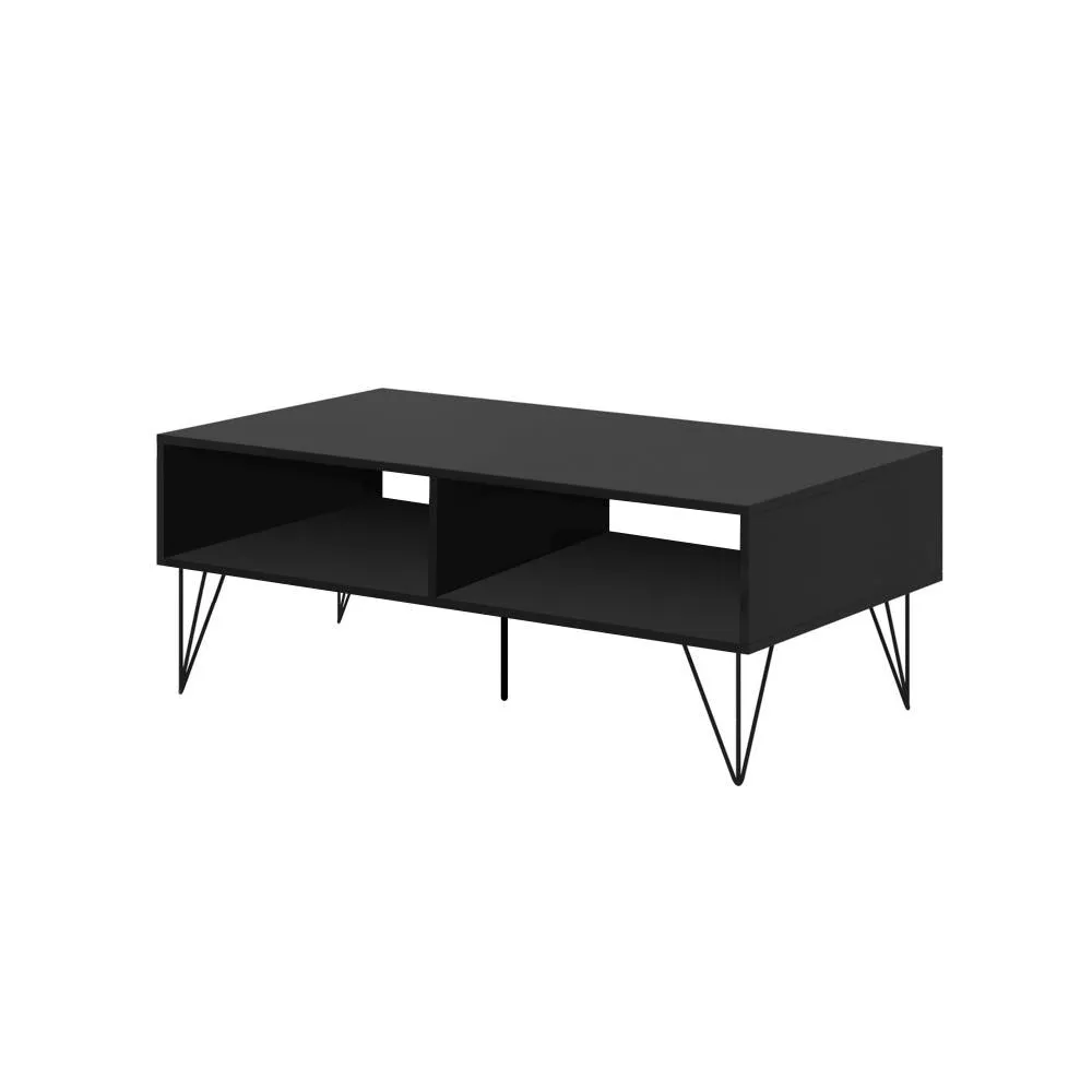 43" Wooden Coffee Table with Hairpin Legs, Black and Brown By The Urban Port