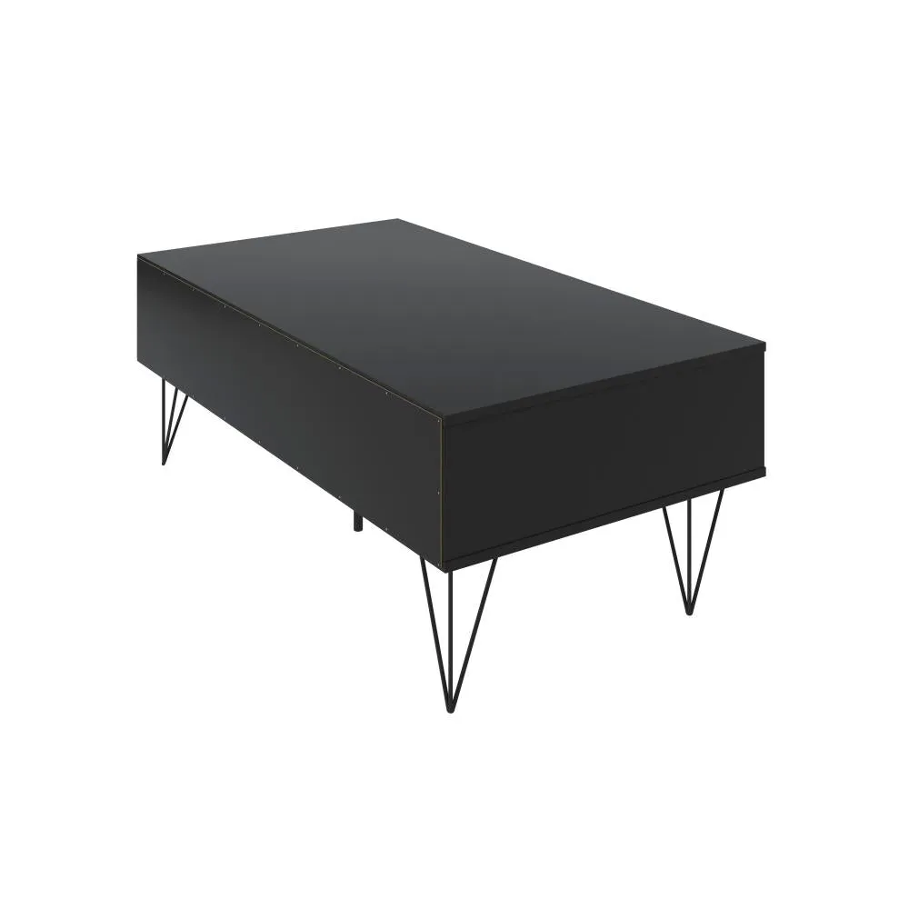43" Wooden Coffee Table with Hairpin Legs, Black and Brown By The Urban Port