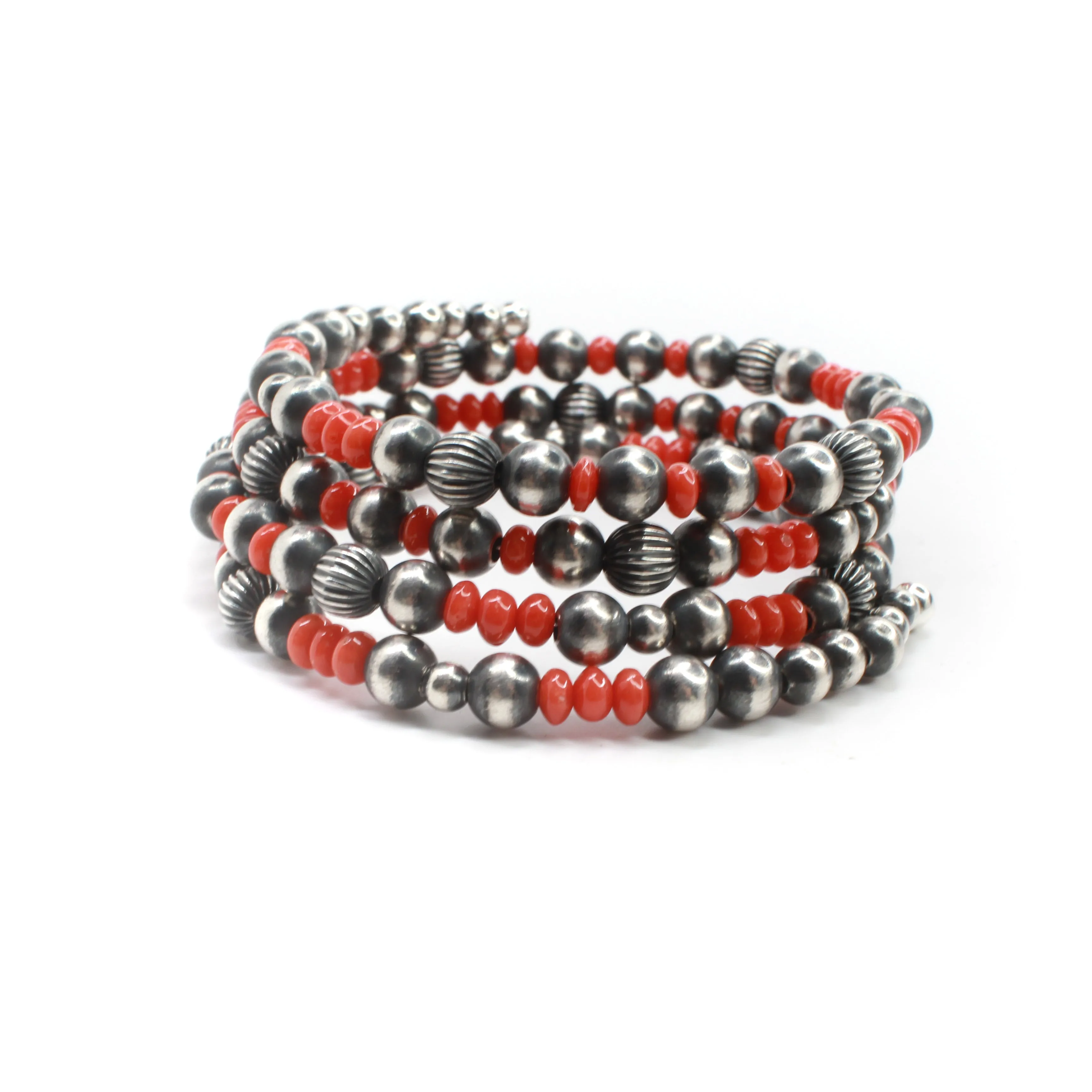 6mm Memory Wire Navajo Pearl Bracelet - Coral