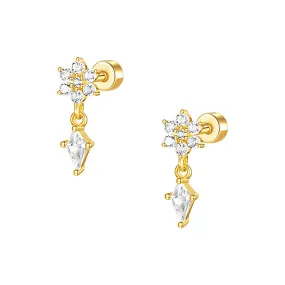 925 Silver Flower CZ Diamond Flat Back Earrings