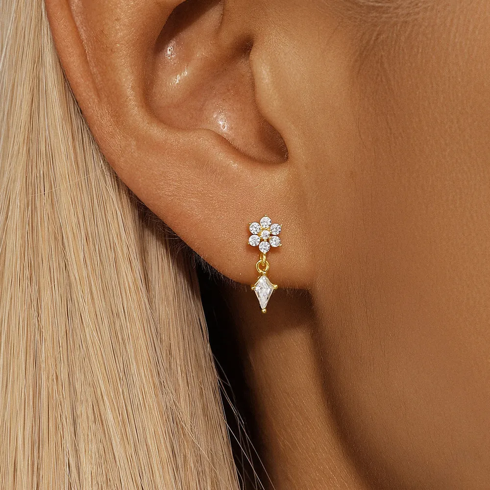 925 Silver Flower CZ Diamond Flat Back Earrings
