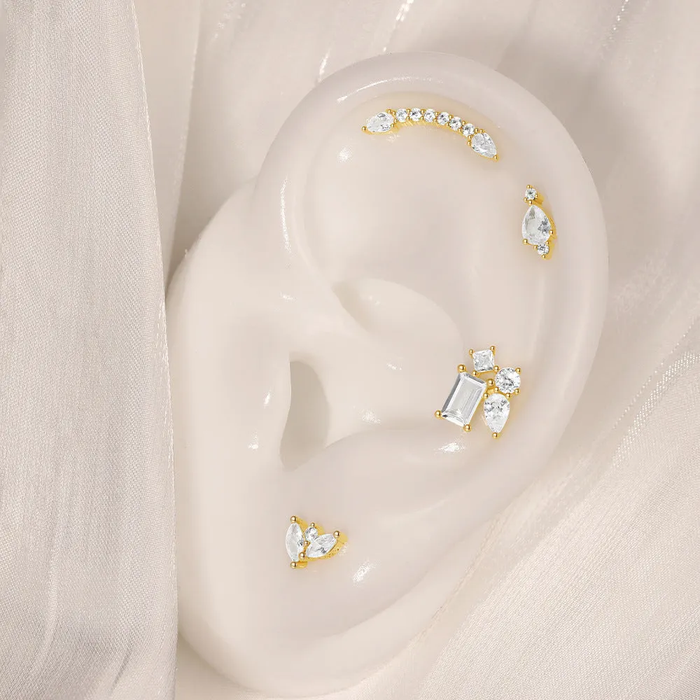 925 Silver Leaf CZ Diamond Flat Back Earrings