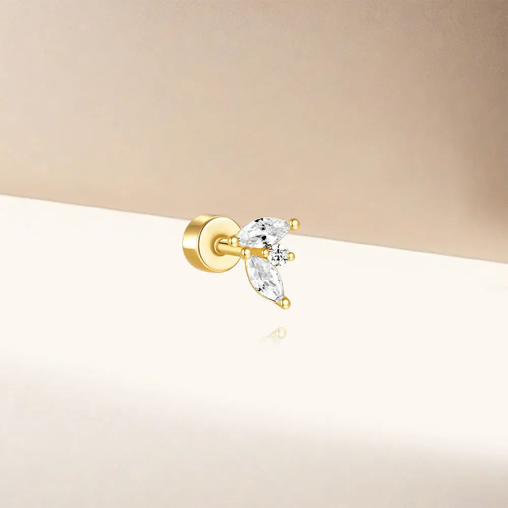 925 Silver Leaf CZ Diamond Flat Back Earrings