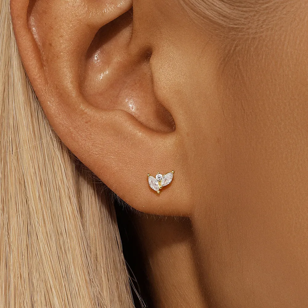 925 Silver Leaf CZ Diamond Flat Back Earrings