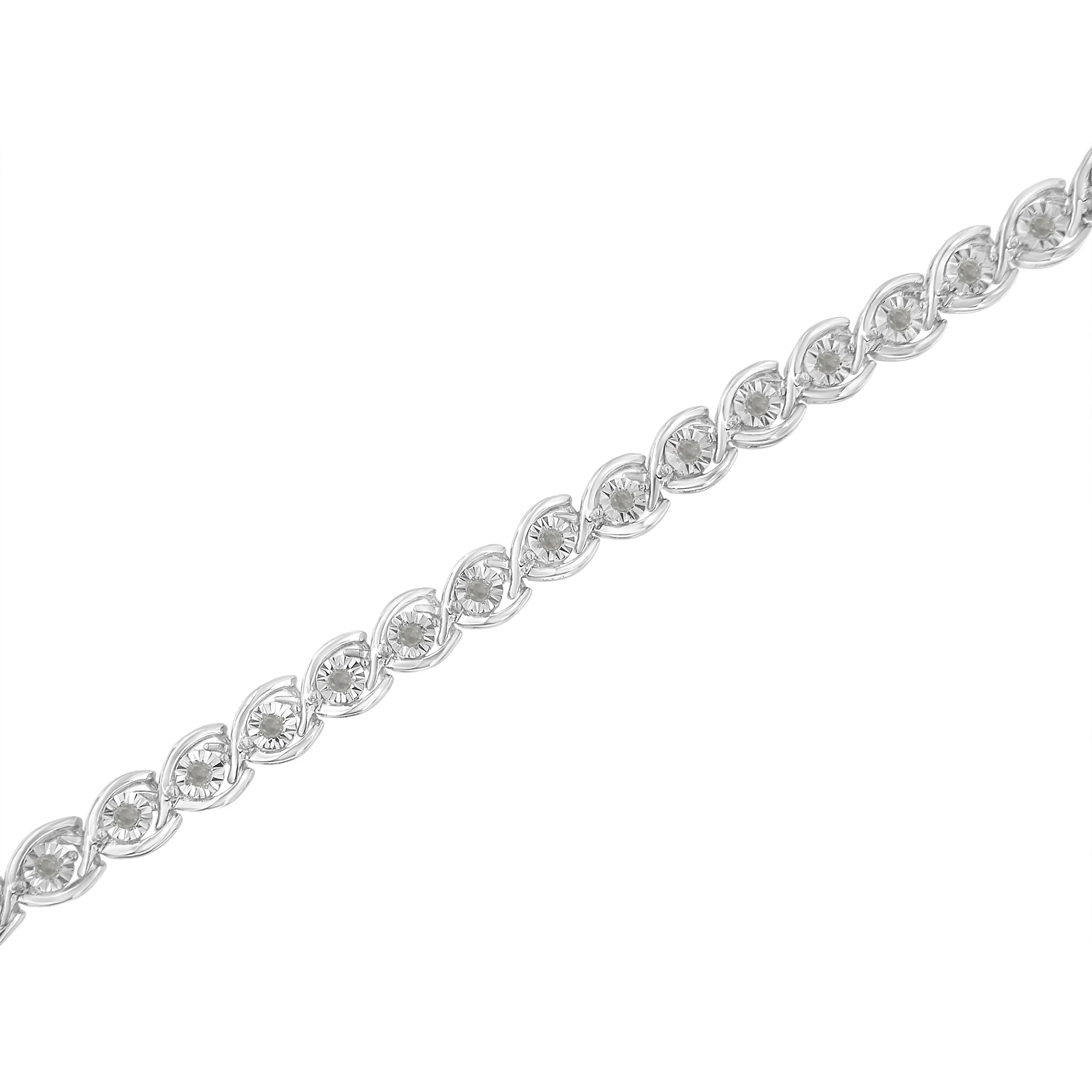 .925 Sterling Silver 1/2 Cttw Diamond Criss-Cross Miracle-Set 7" Link Bracelet