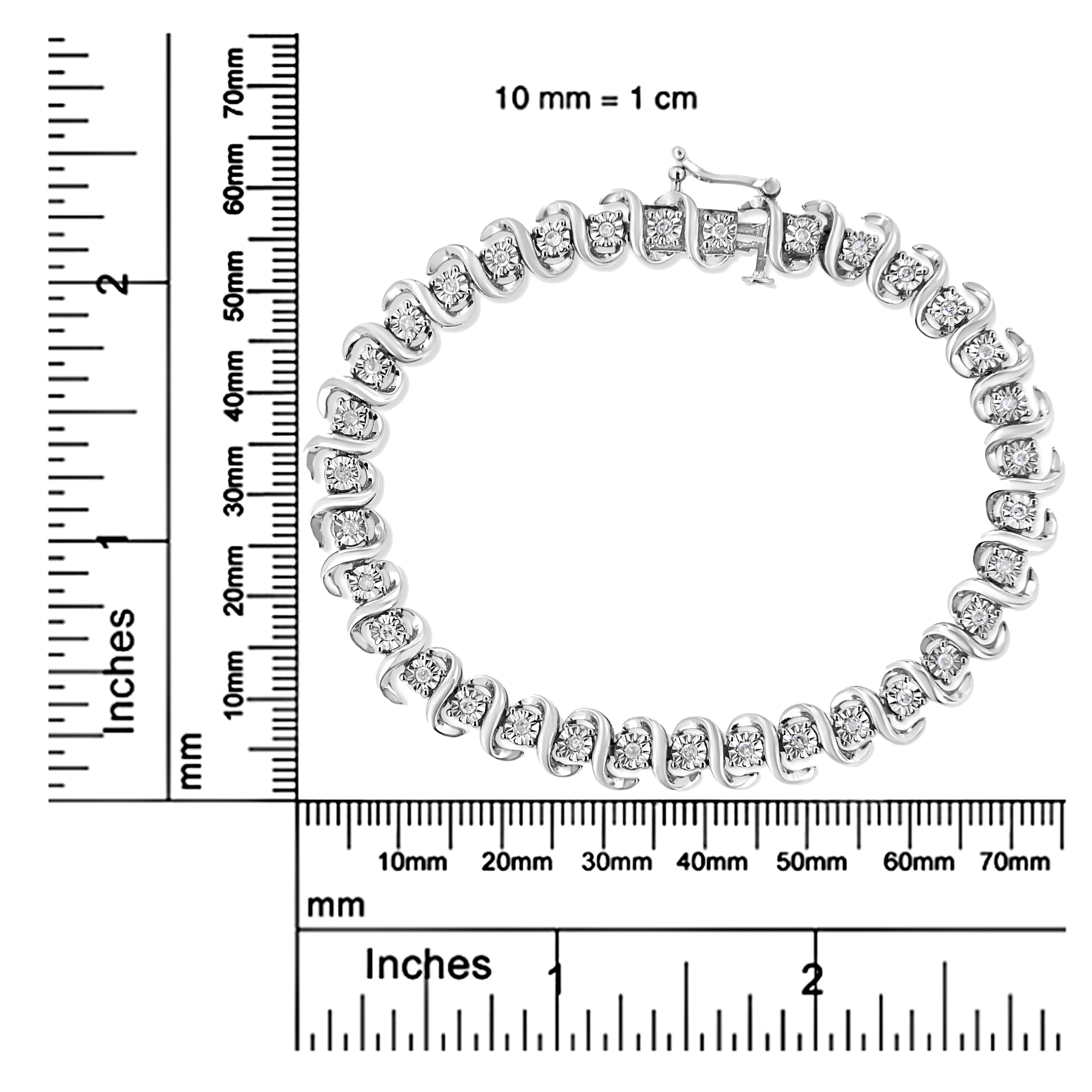 .925 Sterling Silver 1/2 Cttw Round-Cut Diamond Miracle Set "S" Link Bracelet