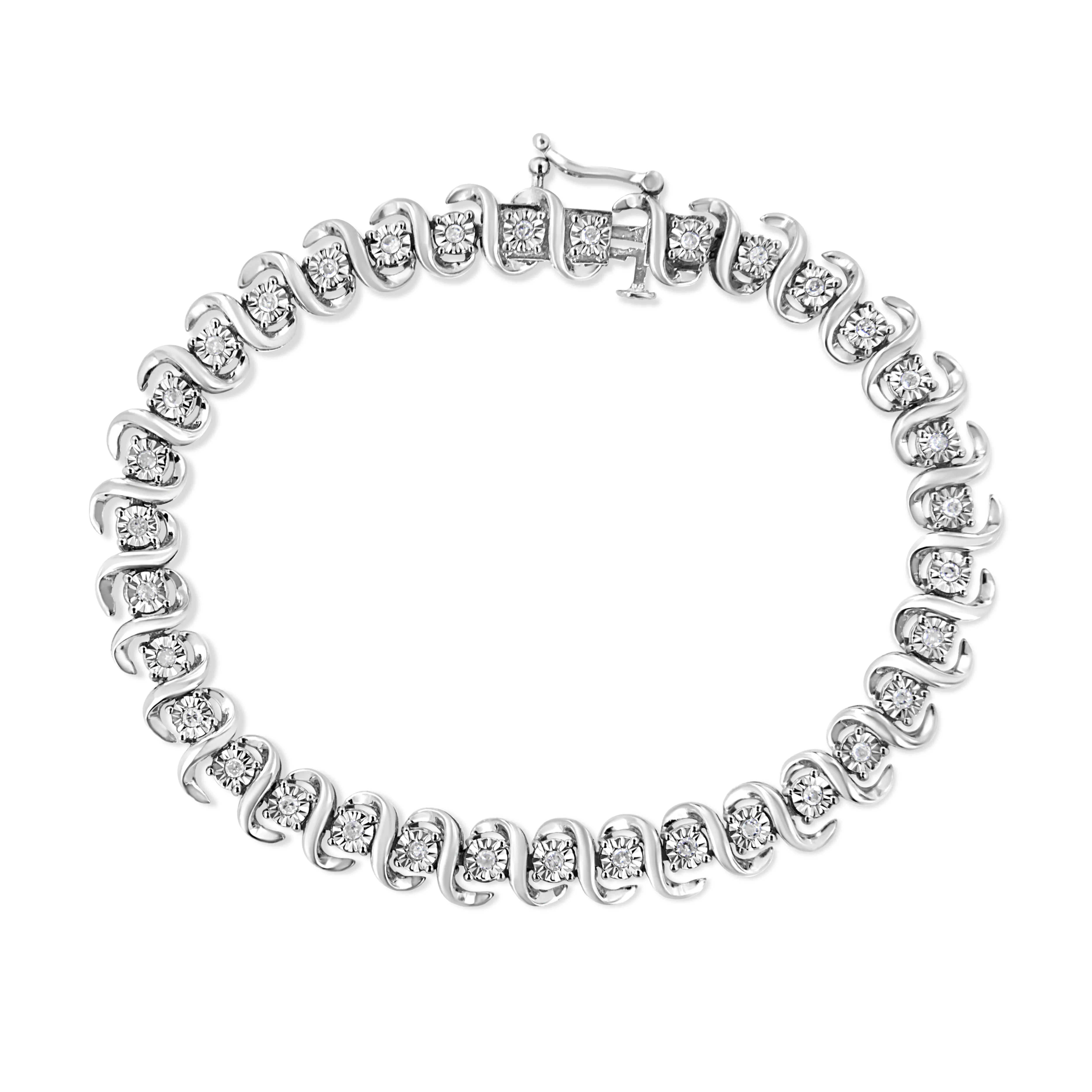 .925 Sterling Silver 1/2 Cttw Round-Cut Diamond Miracle Set "S" Link Bracelet
