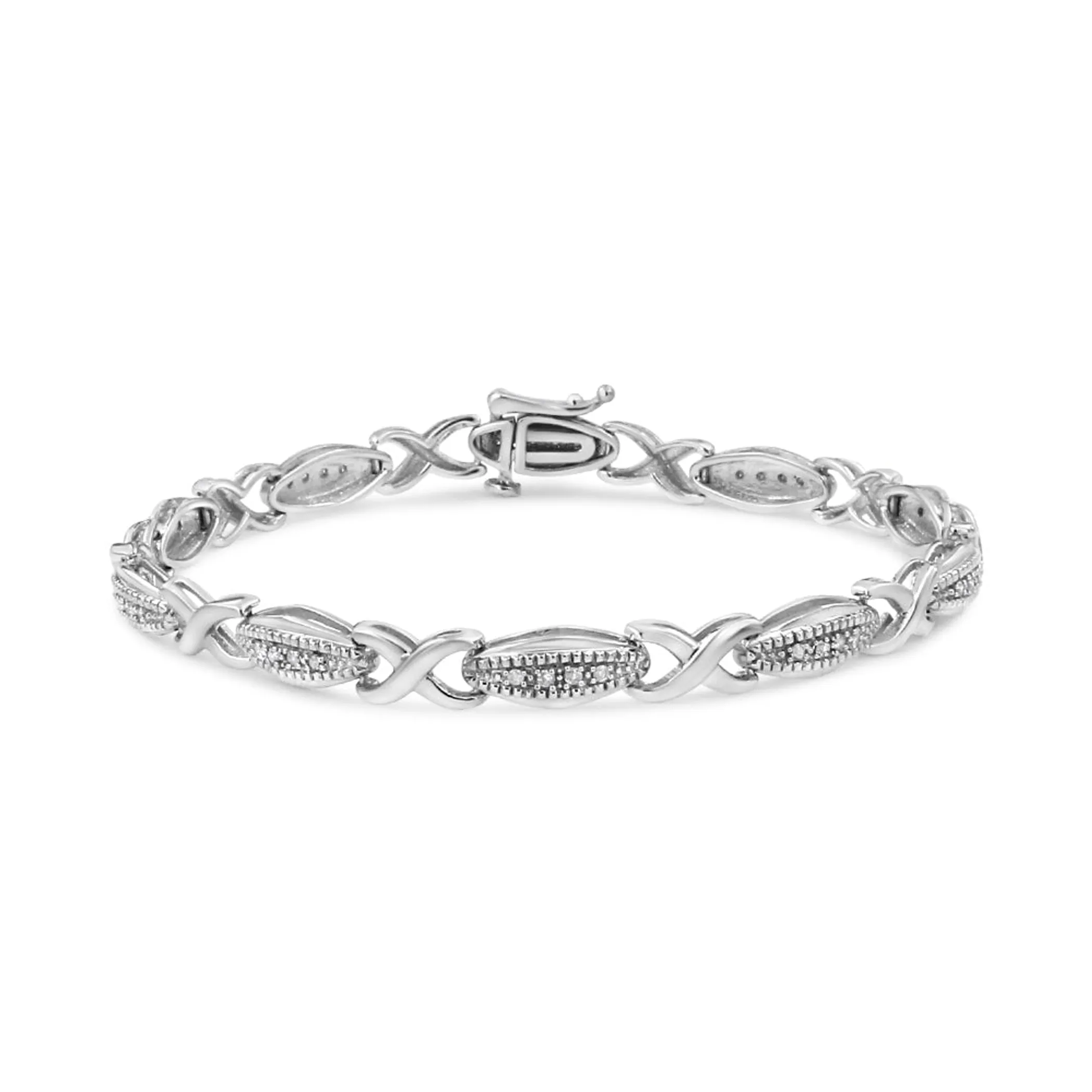 .925 Sterling Silver 1/5 Cttw Round-Cut Diamond "X" Link Bracelet - Size 7.50" (I-J Color, I2-I3 Clarity)