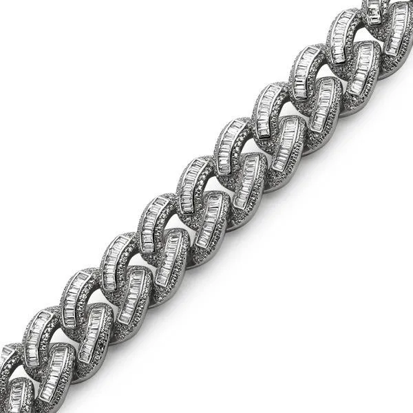 .925 Sterling Silver Baguette Cuban Iced Out Bracelet