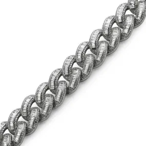 .925 Sterling Silver Baguette Cuban Iced Out Bracelet