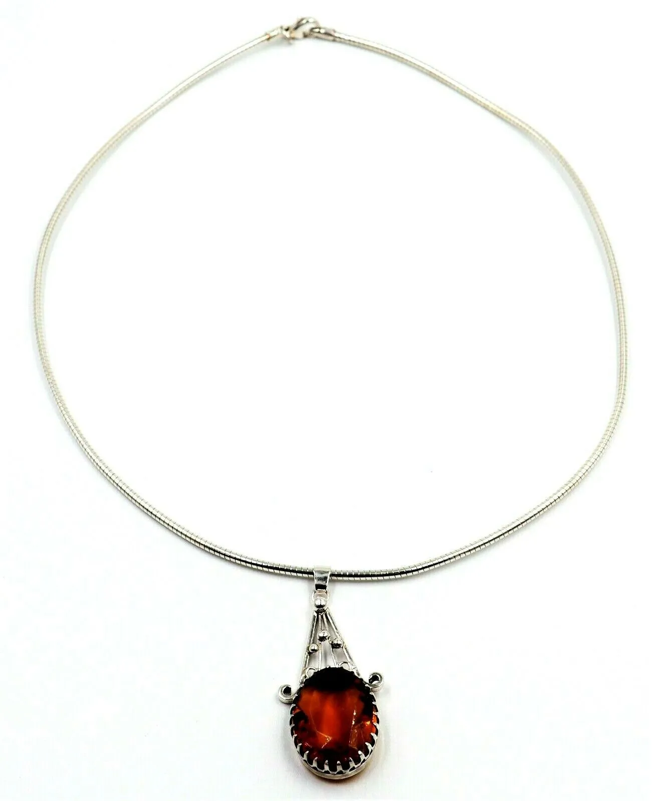 925 Sterling Silver Citrine Glass Pendant & Snake Chain