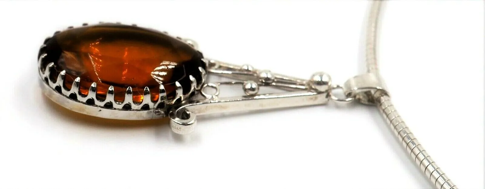 925 Sterling Silver Citrine Glass Pendant & Snake Chain