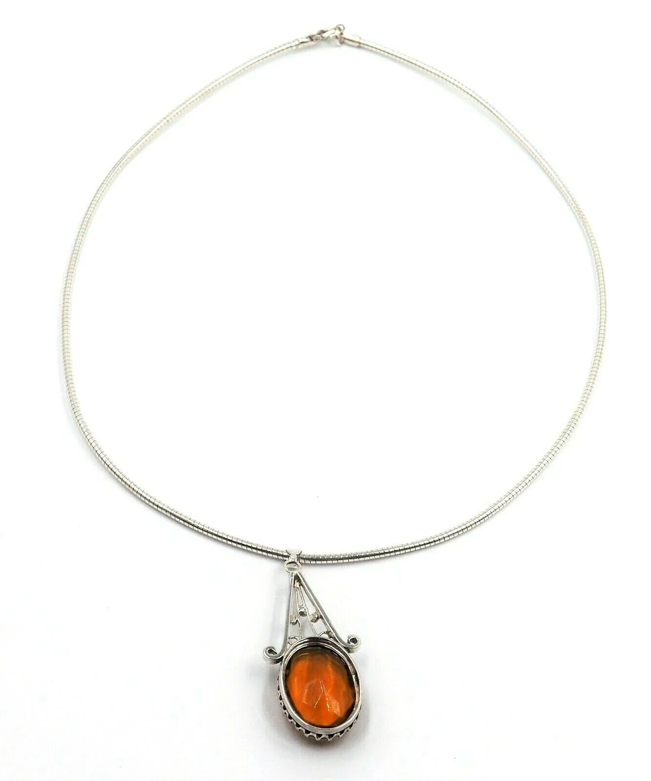 925 Sterling Silver Citrine Glass Pendant & Snake Chain