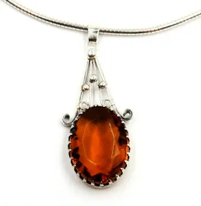 925 Sterling Silver Citrine Glass Pendant & Snake Chain