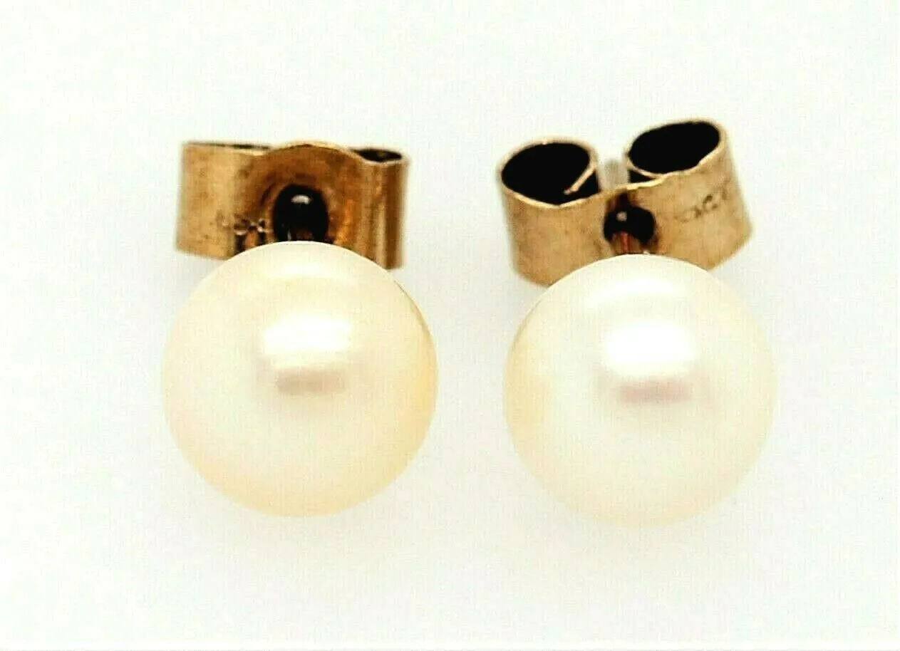 9ct Yellow Gold & Pearl Stud Earrings Fine Jewellery Pierced Ears