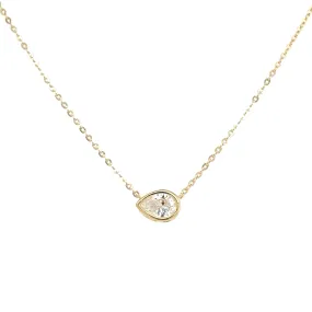 9ct Yellow Gold Horizontal Pear Cz Necklace