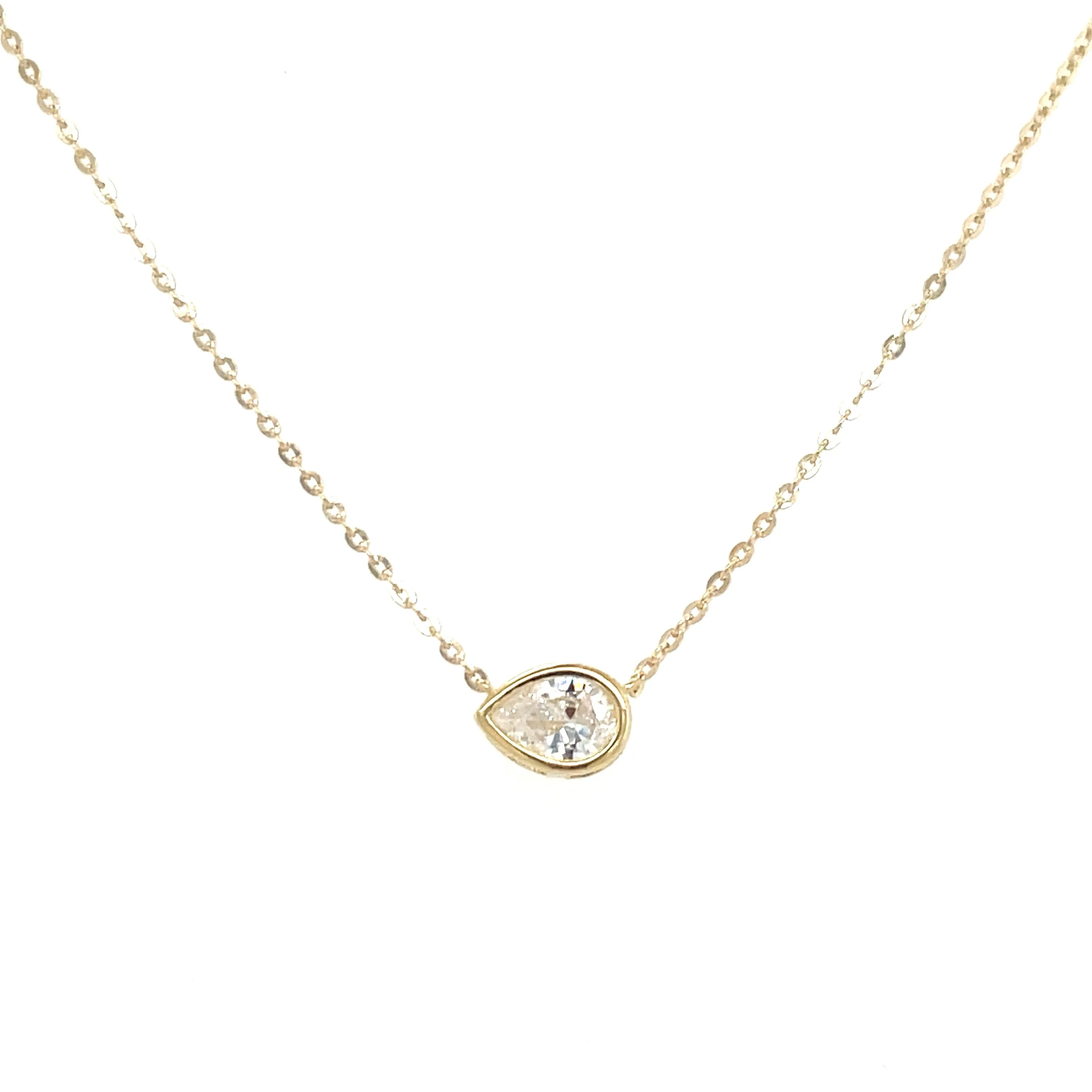 9ct Yellow Gold Horizontal Pear Cz Necklace