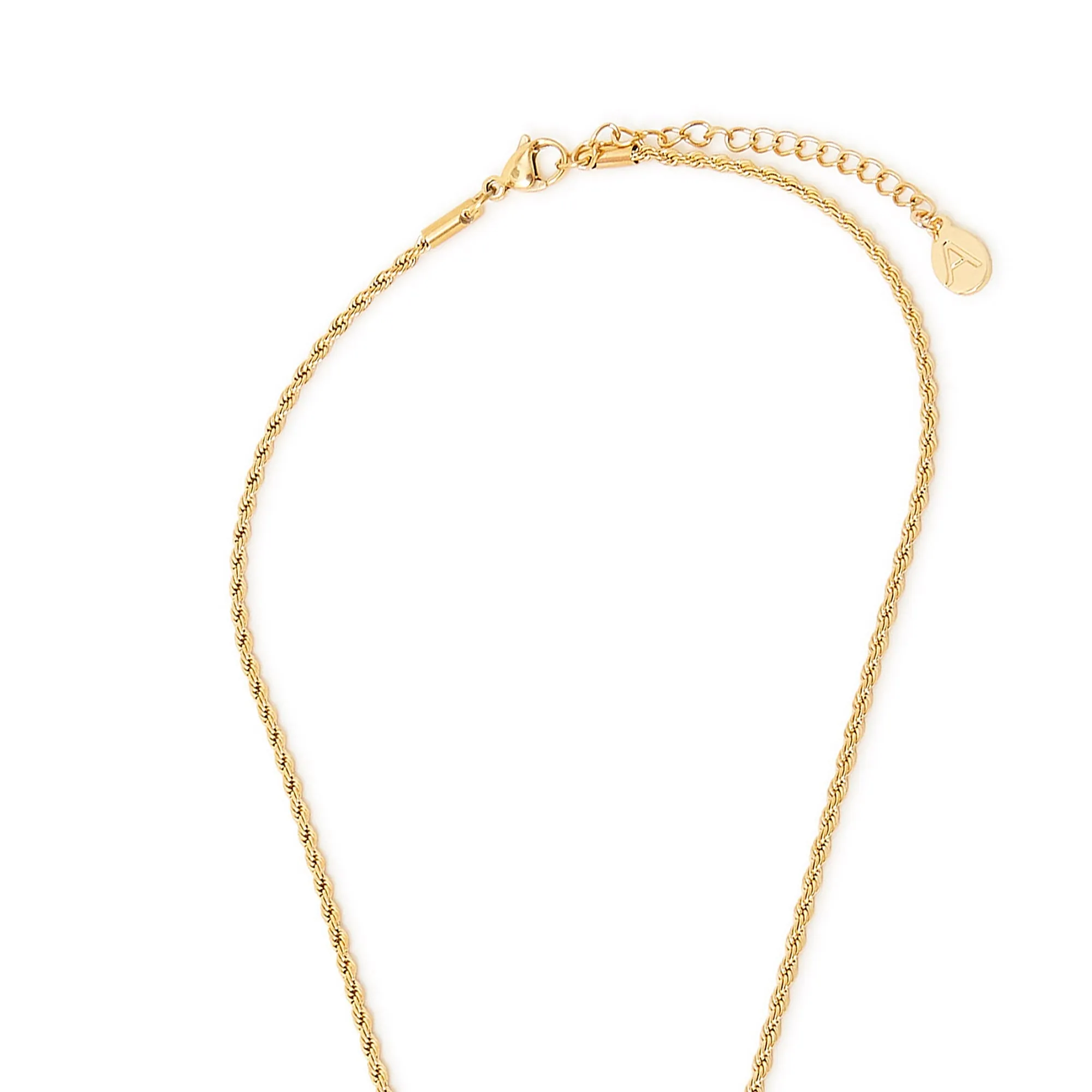 Accessorize London Women's Water Proof Gold Stainless Steel Twisted Chain Emerald Cut Pendant Necklace