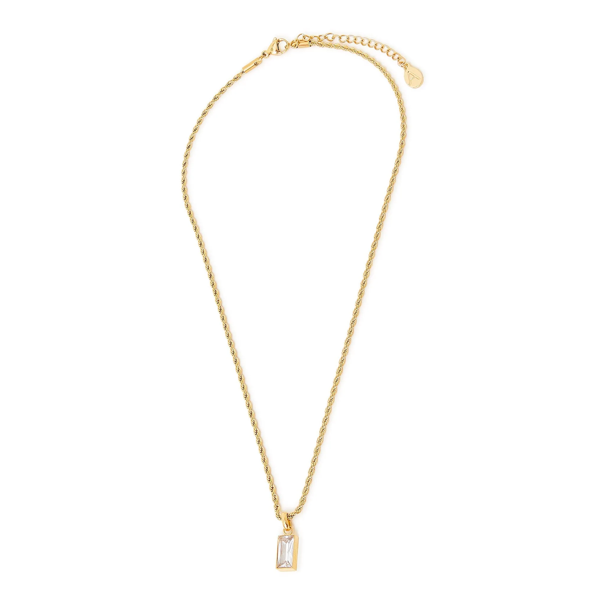 Accessorize London Women's Water Proof Gold Stainless Steel Twisted Chain Emerald Cut Pendant Necklace
