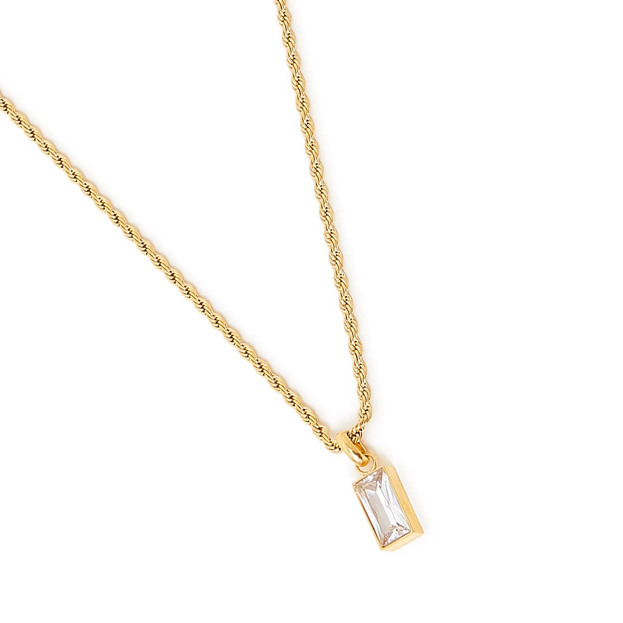 Accessorize London Women's Water Proof Gold Stainless Steel Twisted Chain Emerald Cut Pendant Necklace