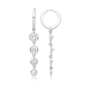 Acotis Silver Drop Hinged Earrings Rhodium Plated Zirconia G51346