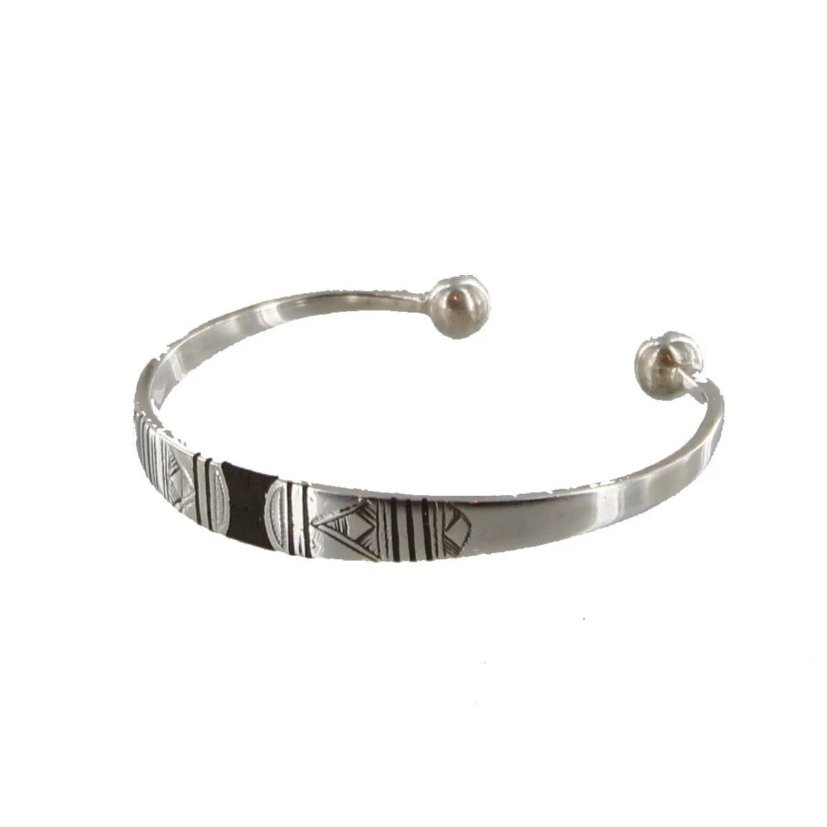 AFALKAY||Silver Bangle with Black Etched Detailing