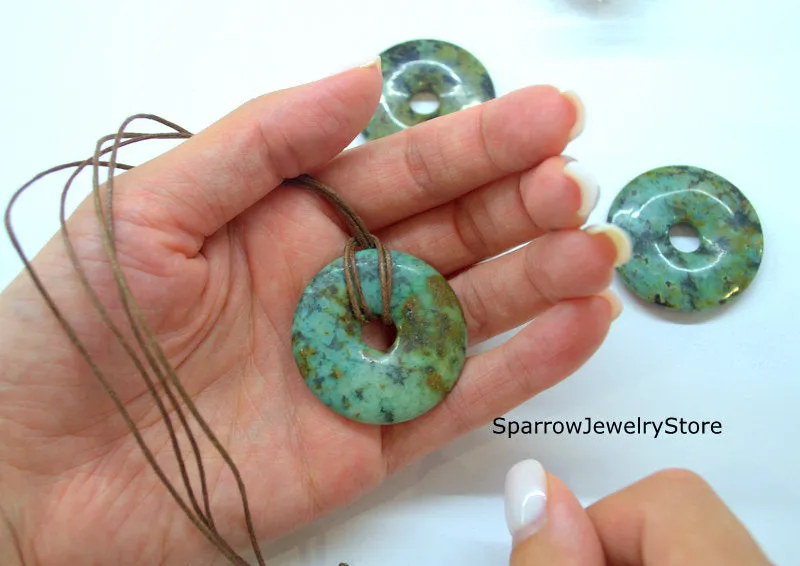 African turquoise donut pendant necklace Emerald green pendant necklace Handmade jewelry for her Christmas present for mom Healing stone