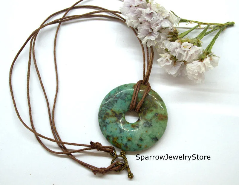 African turquoise donut pendant necklace Emerald green pendant necklace Handmade jewelry for her Christmas present for mom Healing stone
