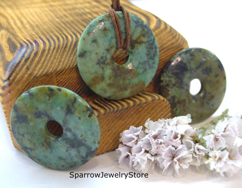 African turquoise donut pendant necklace Emerald green pendant necklace Handmade jewelry for her Christmas present for mom Healing stone