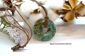 African turquoise donut pendant necklace Emerald green pendant necklace Handmade jewelry for her Christmas present for mom Healing stone