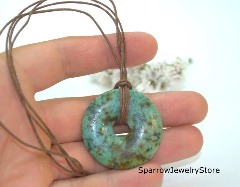 African turquoise donut pendant necklace Emerald green pendant necklace Handmade jewelry for her Christmas present for mom Healing stone