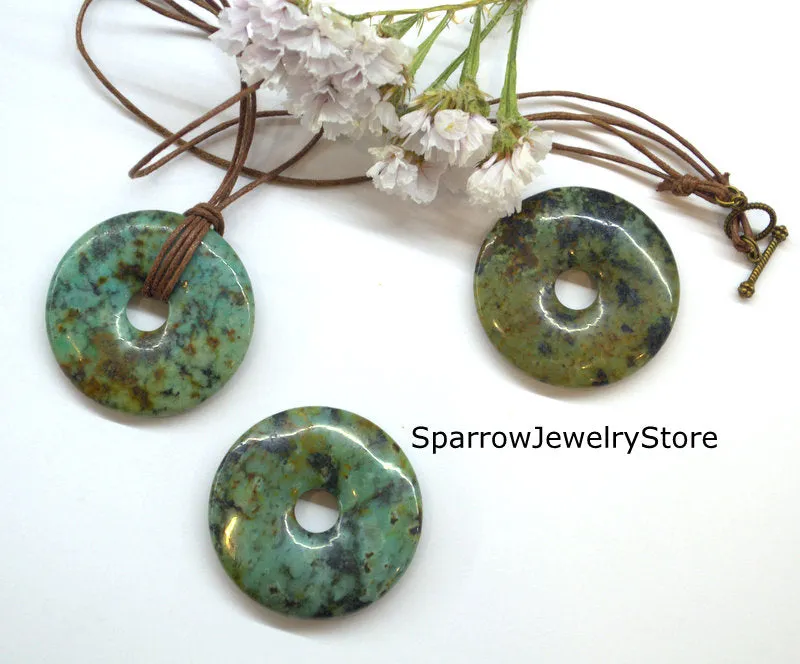African turquoise donut pendant necklace Emerald green pendant necklace Handmade jewelry for her Christmas present for mom Healing stone