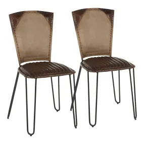 Ali Industrial Dining Chair in Black Metal, Espresso Leather and Tan Canvas Fabric by LumiSource - Set of 2