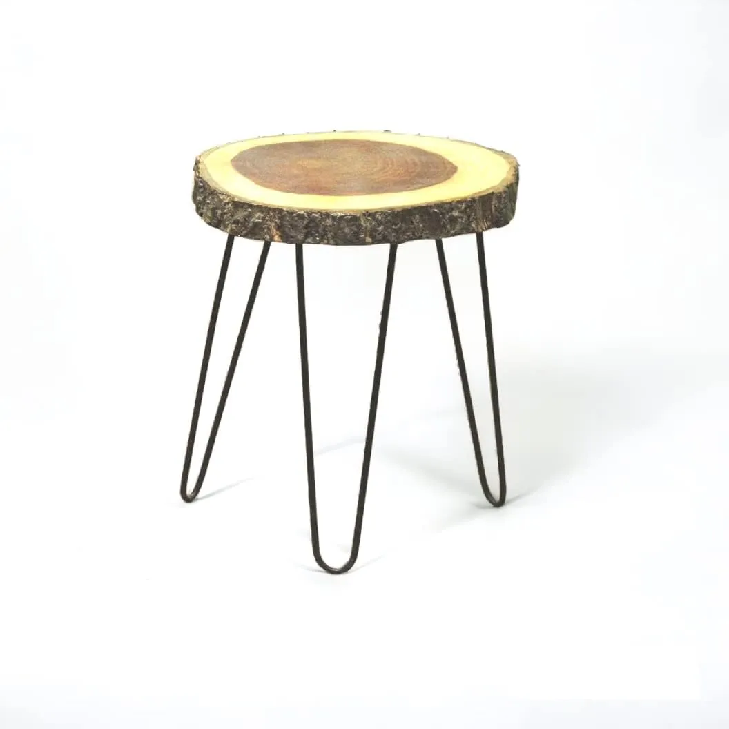 Amazeo Natural sheesham Wood Round Coffee table end table tree slice bedside table with hairpin legs coffee table and office color natural Big Size top 16''-17'' x 1.5'' thickness total height 19.5''