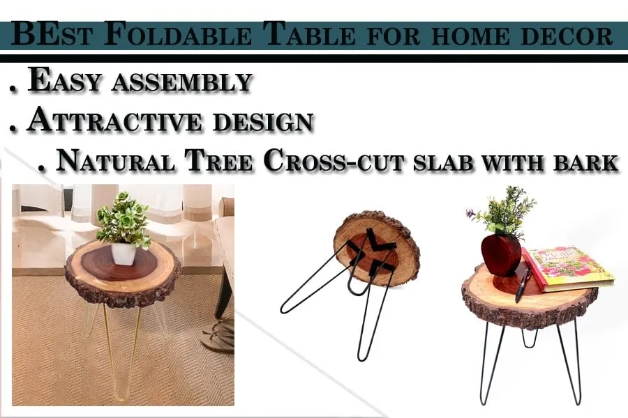 Amazeo Natural sheesham Wood Round Coffee table end table tree slice bedside table with hairpin legs coffee table and office color natural Big Size top 16''-17'' x 1.5'' thickness total height 19.5''