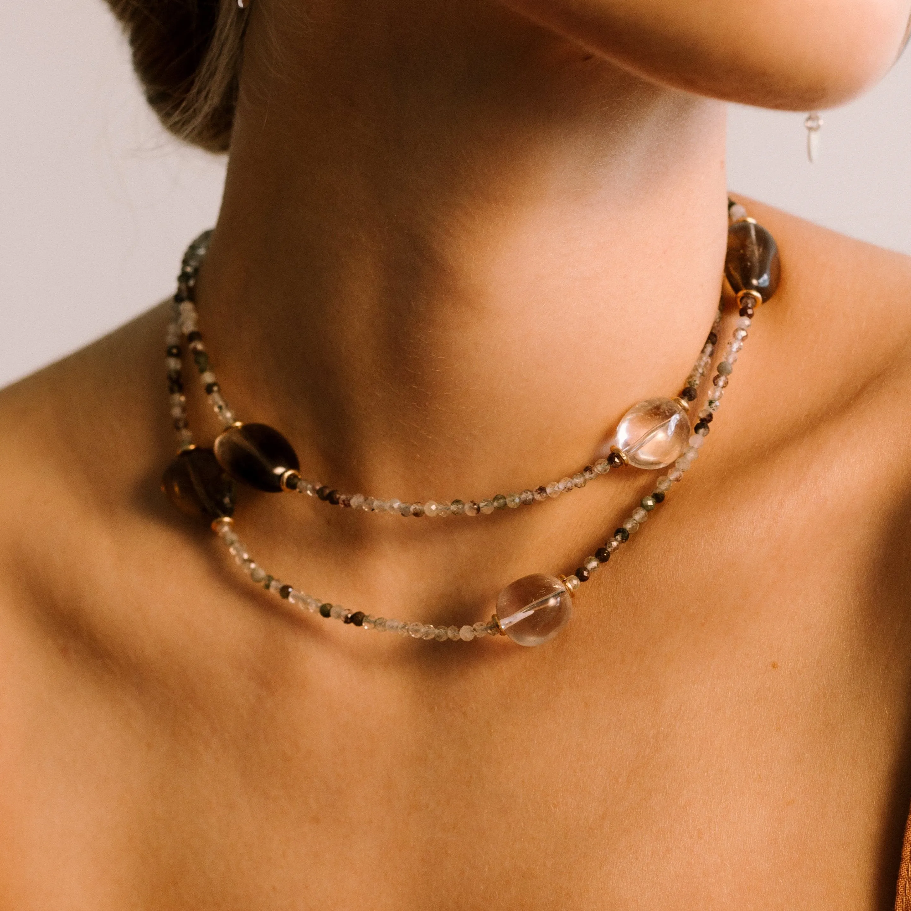 Anahis Necklace #1 - White Quartz & Smoky Quartz