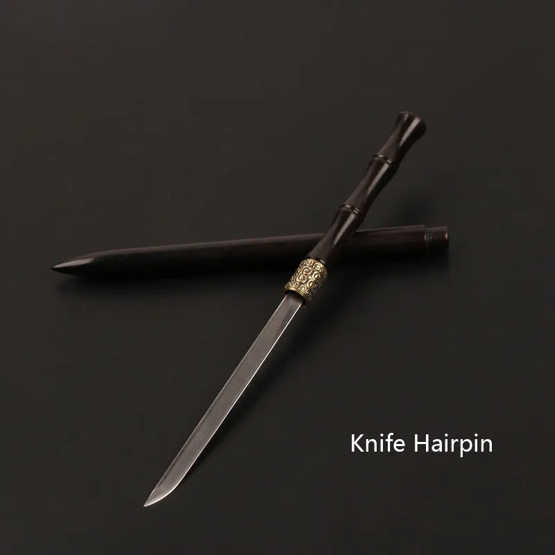 Ancient Chinese Hair Decoration Knife Hidden Sword Ebony Hairpin