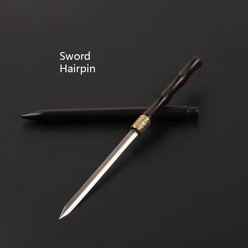 Ancient Chinese Hair Decoration Knife Hidden Sword Ebony Hairpin