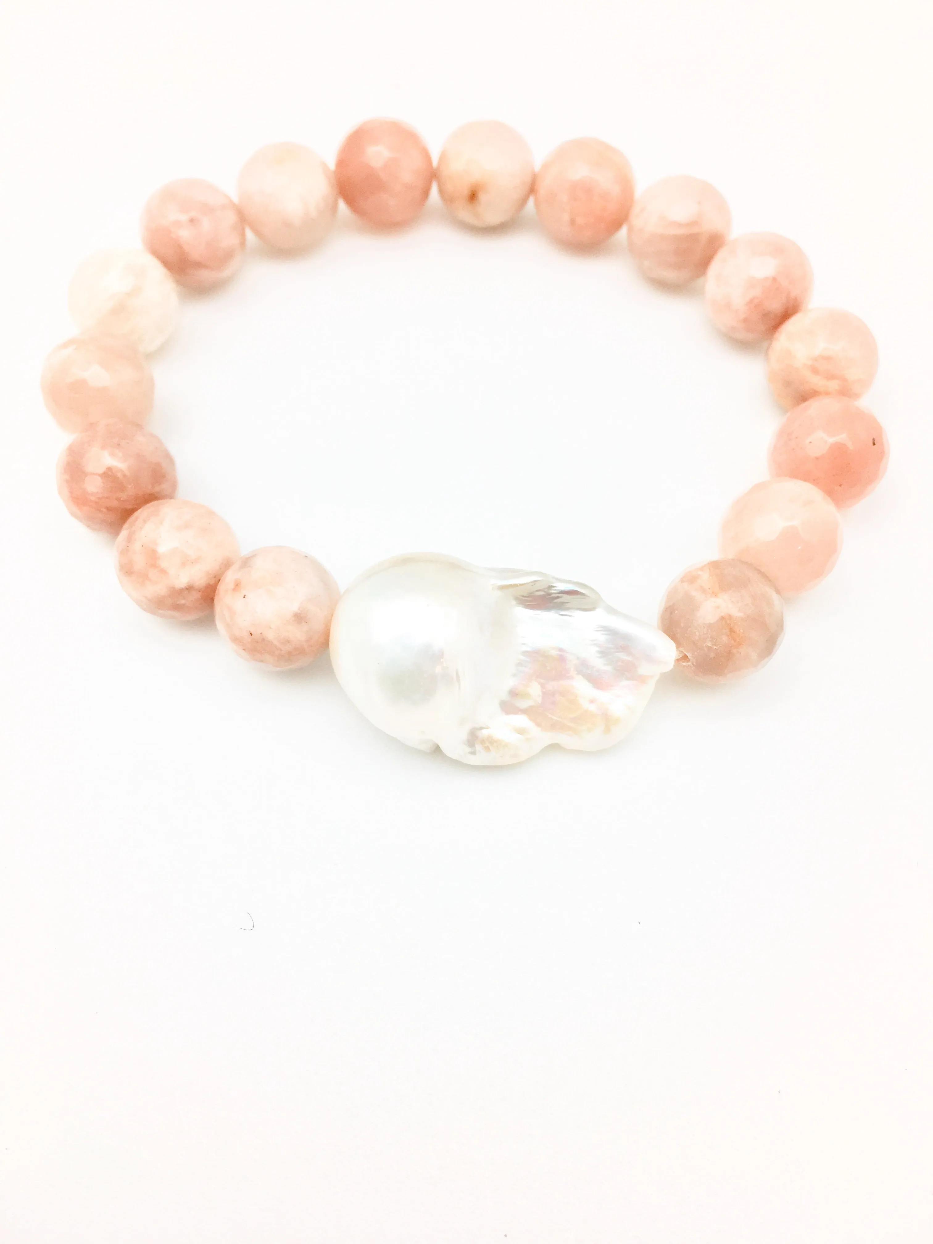 Annie baroque - pink moonstone/white baroque pearl