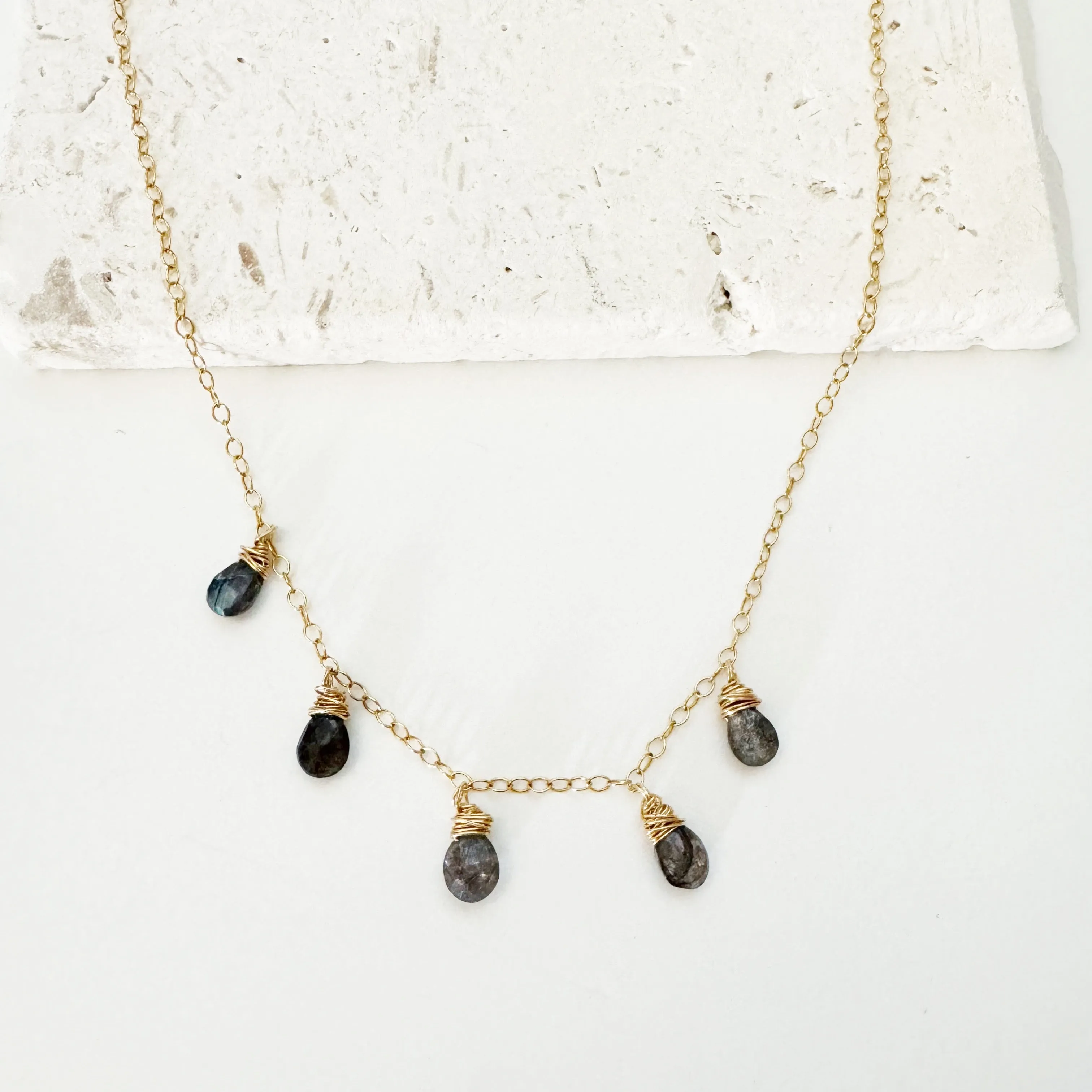 Ashley- blue labradorite choker Necklace in Gold (17 inches)