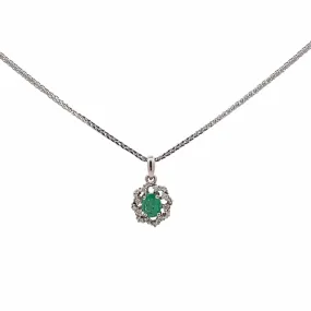 Baikalla™ 14k White Gold A Emerald Oval With Diamonds Pendant Necklace