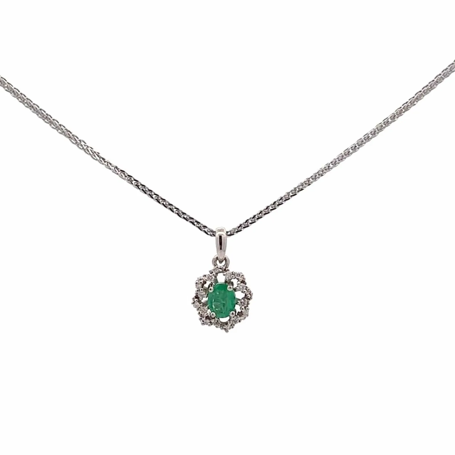 Baikalla™ 14k White Gold A Emerald Oval With Diamonds Pendant Necklace