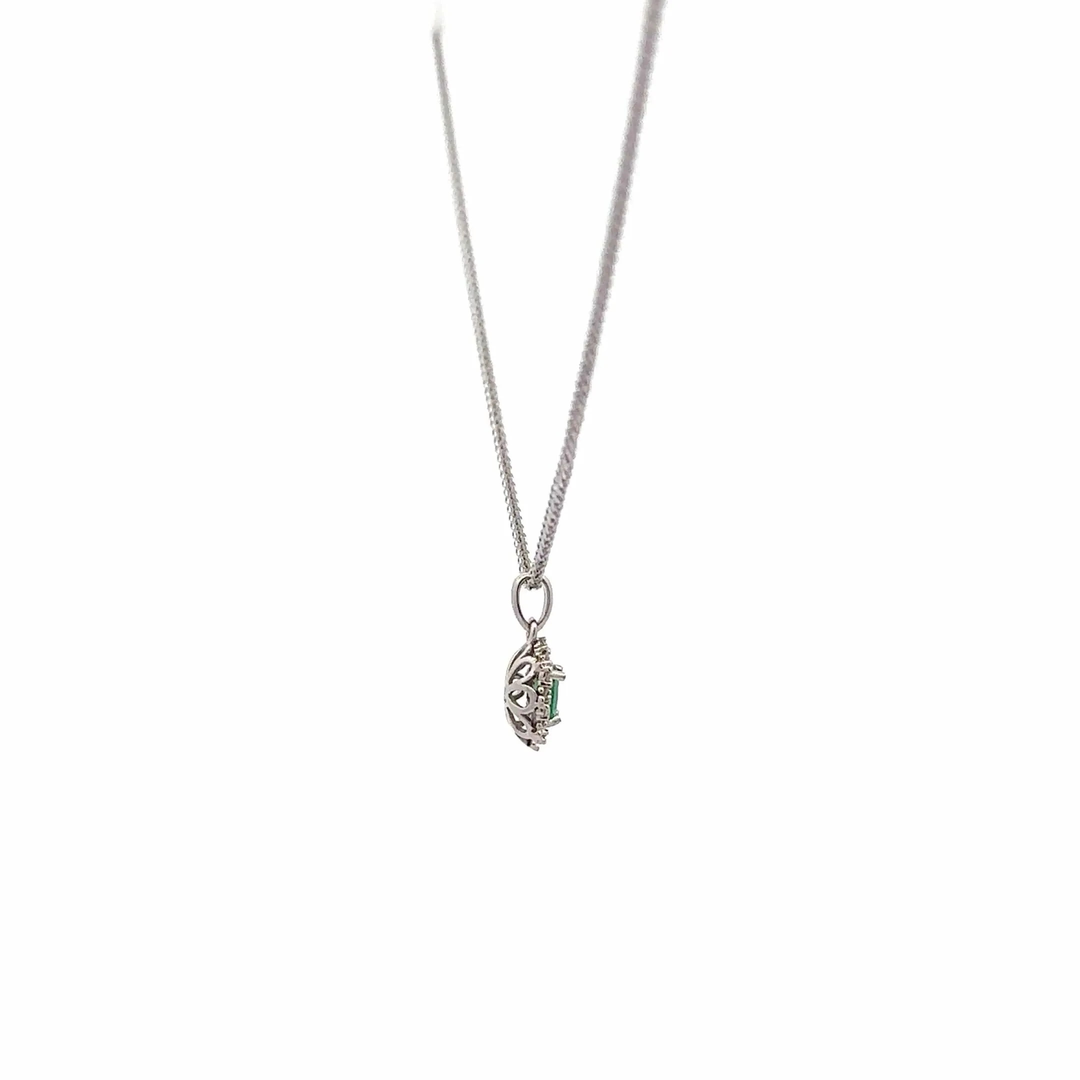 Baikalla™ 14k White Gold A Emerald Oval With Diamonds Pendant Necklace