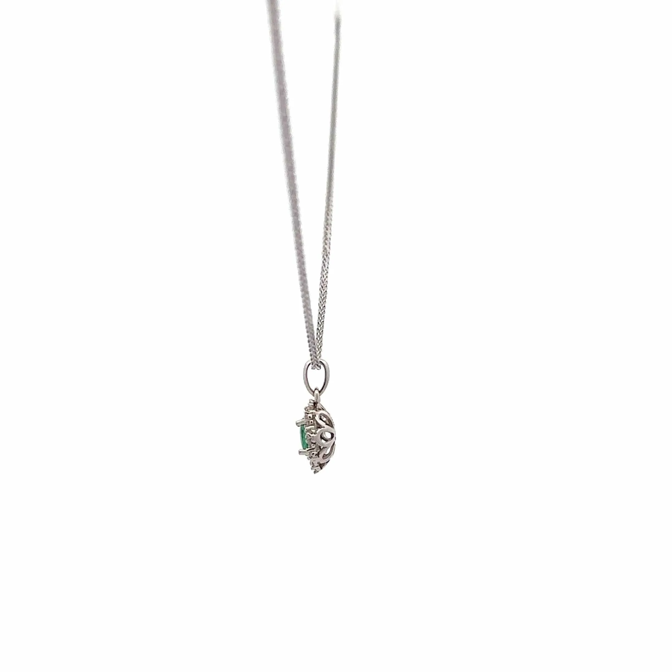 Baikalla™ 14k White Gold A Emerald Oval With Diamonds Pendant Necklace