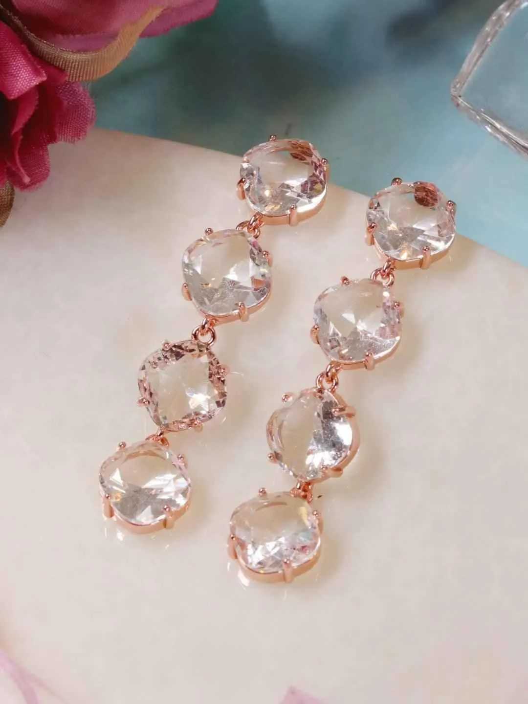 Bhagyashri Borse In Embellish Long Earrings Rose Gold