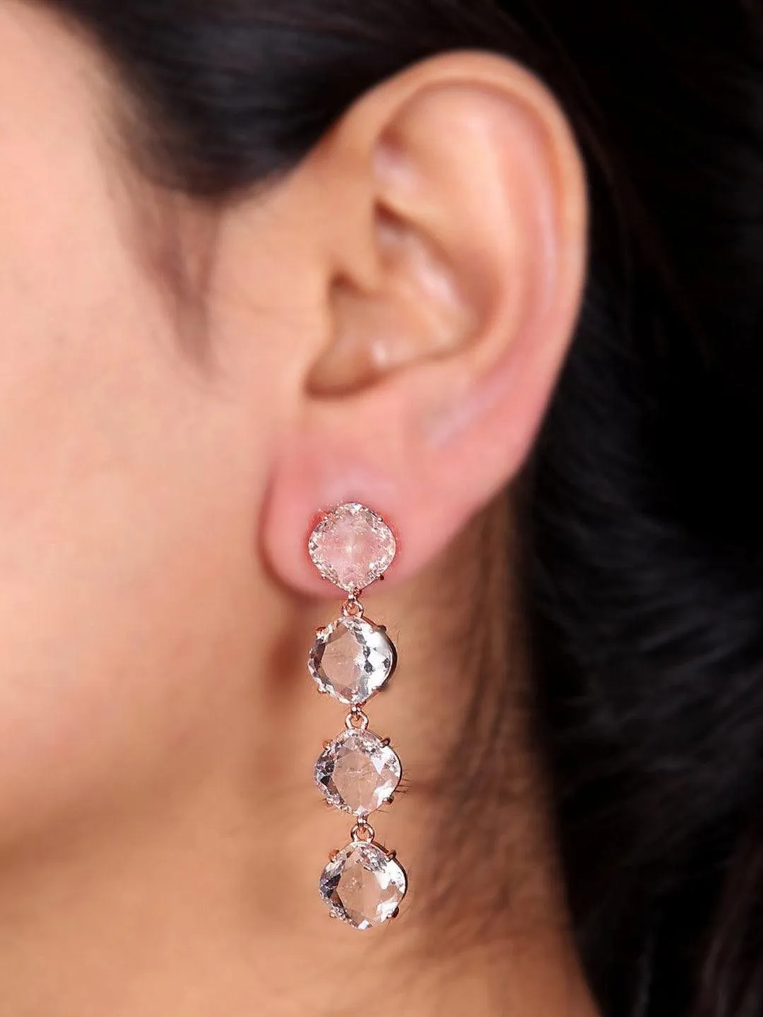 Bhagyashri Borse In Embellish Long Earrings Rose Gold