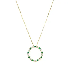 Bijou Collection 0.20ct Emerald and 0.34ct Diamond Open Circle Pendant | 9K Yellow Gold