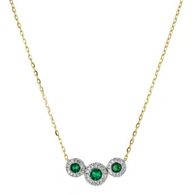 Bijou Collection Lab Grown Emerald and Diamond Triple Halo Necklace | 9K Yellow Gold