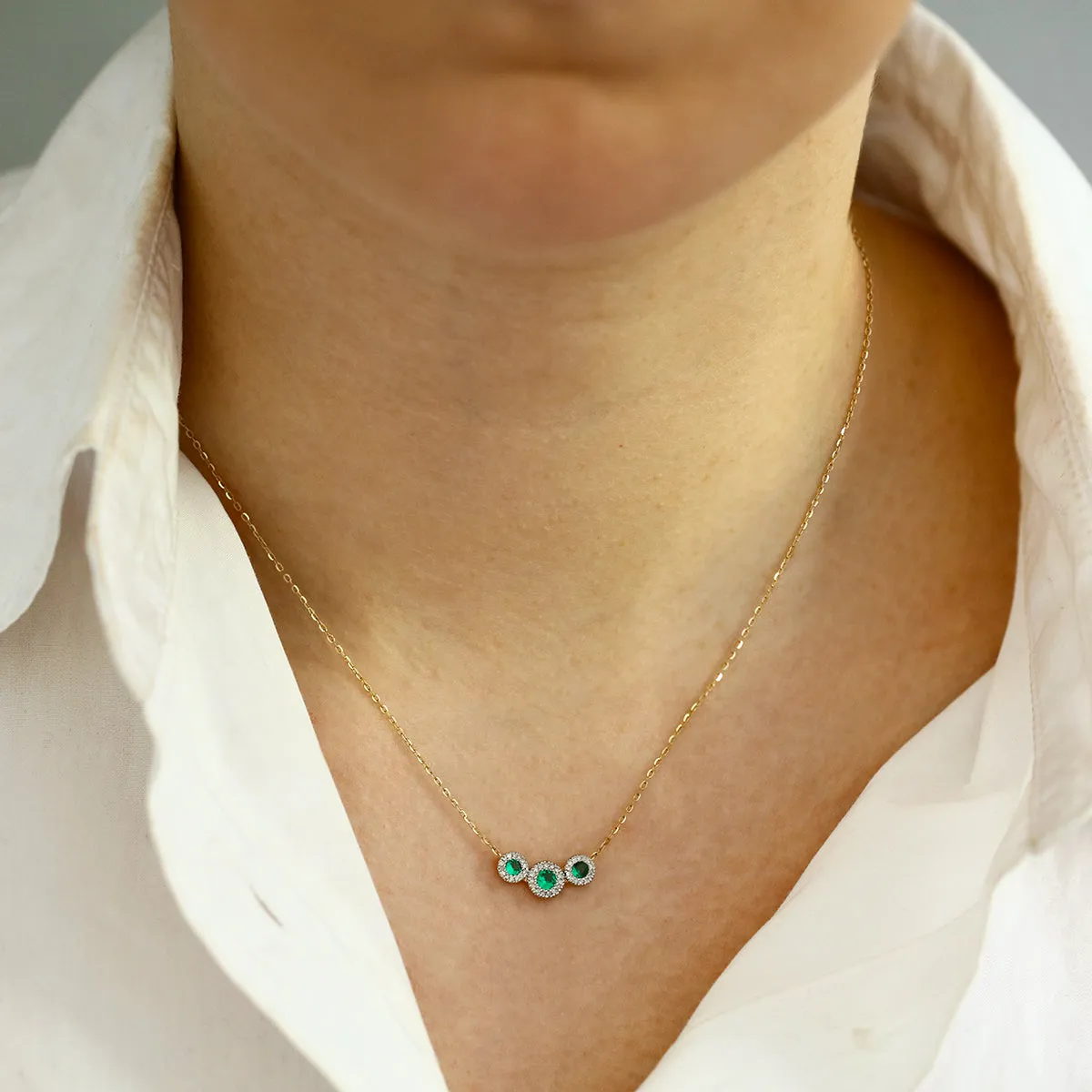 Bijou Collection Lab Grown Emerald and Diamond Triple Halo Necklace | 9K Yellow Gold