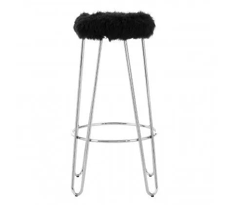 Black Faux Fur Bar Stool